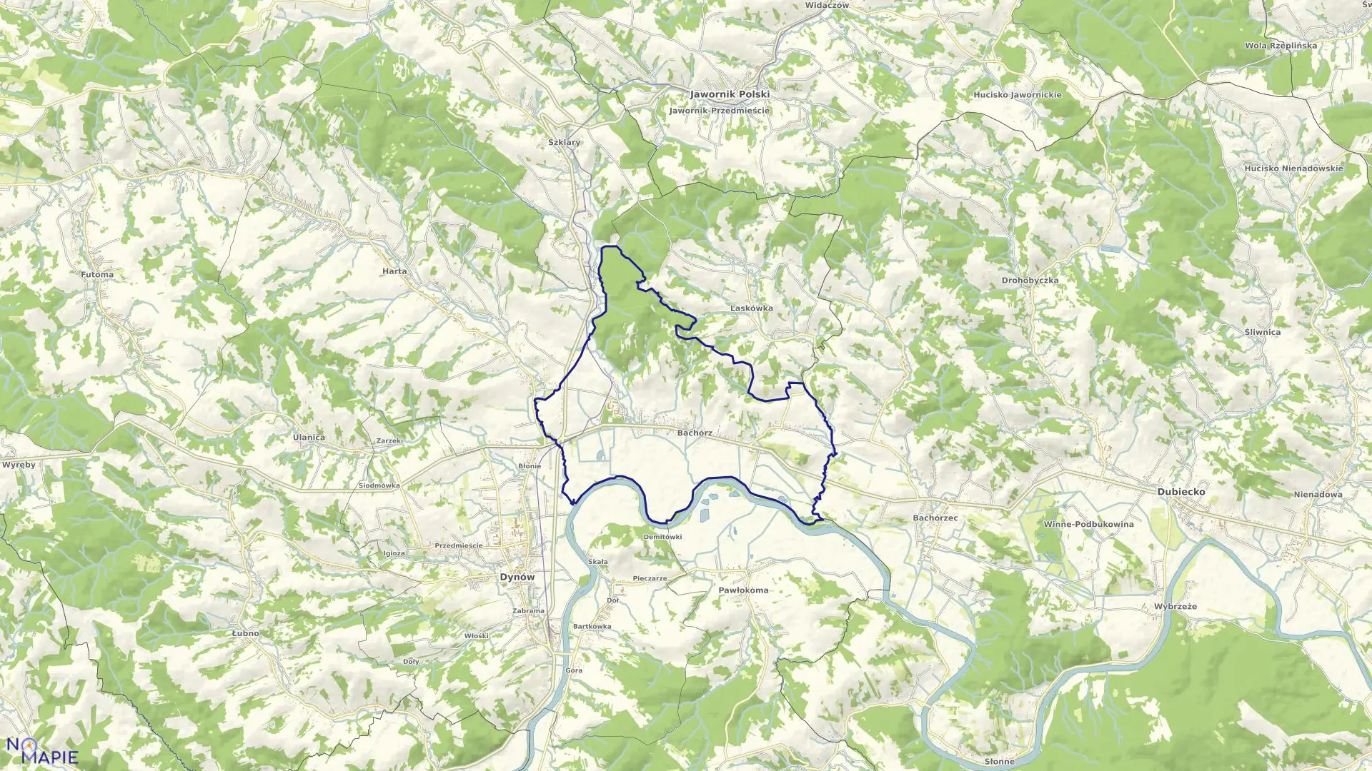 Mapa obrębu Bachórz w gminie Dynów