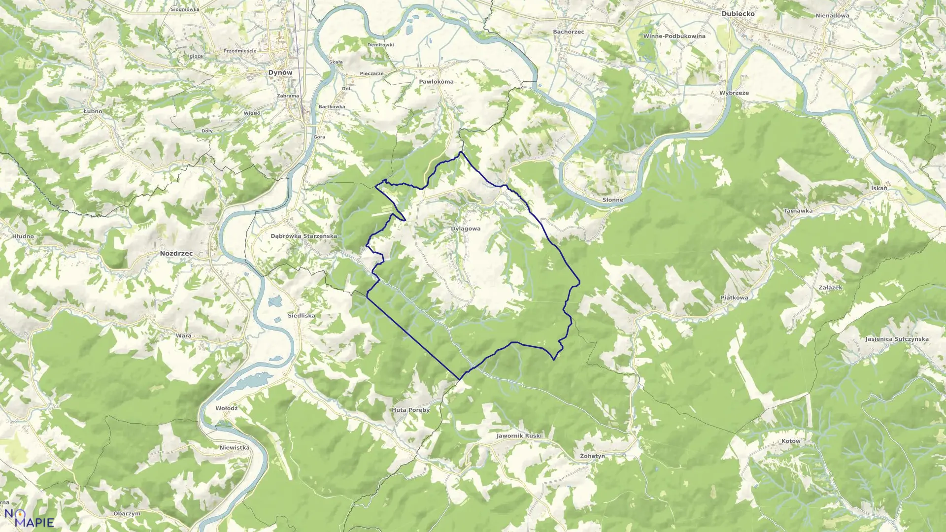 Mapa obrębu Dylągowa w gminie Dynów
