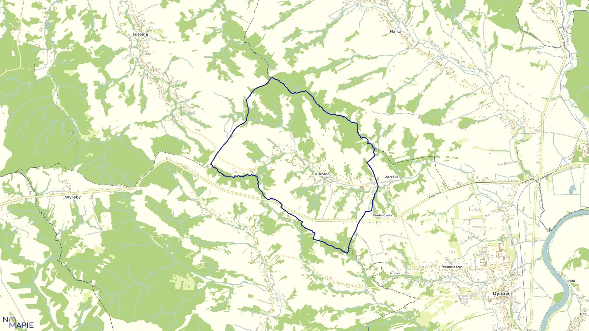 Mapa obrębu Ulanica w gminie Dynów