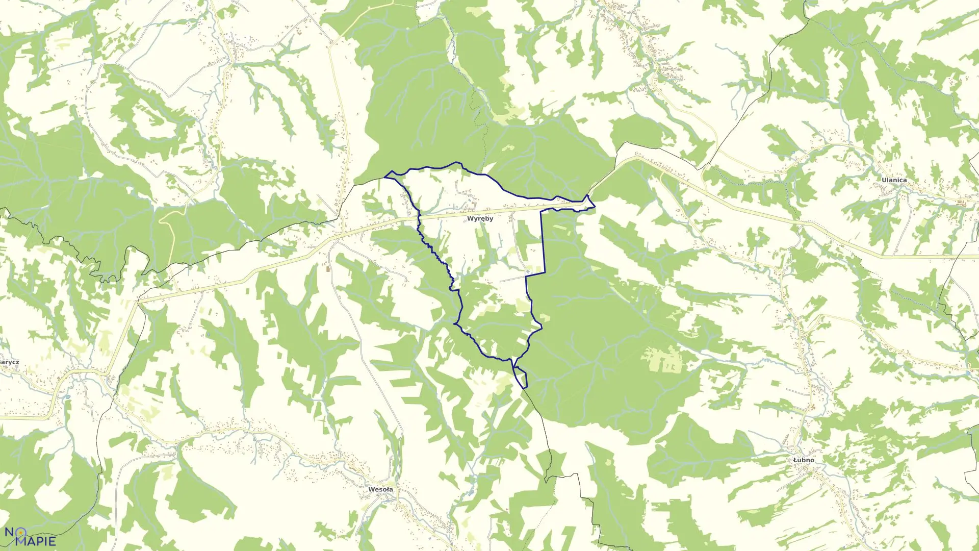 Mapa obrębu Wyręby w gminie Dynów